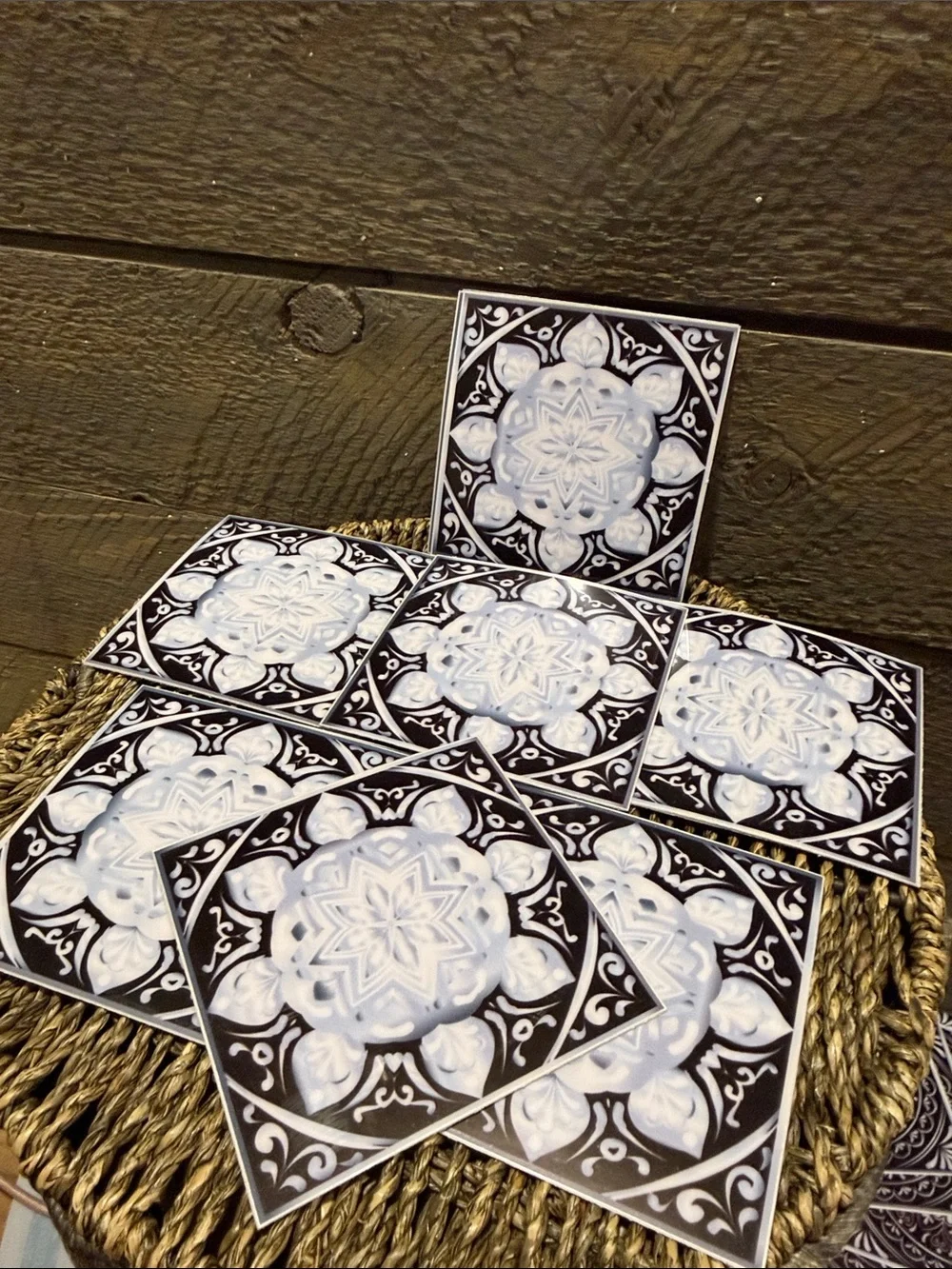 Set of 15 Black & White Mandala Decorative Tiles Peel & Stick Art Decals 4